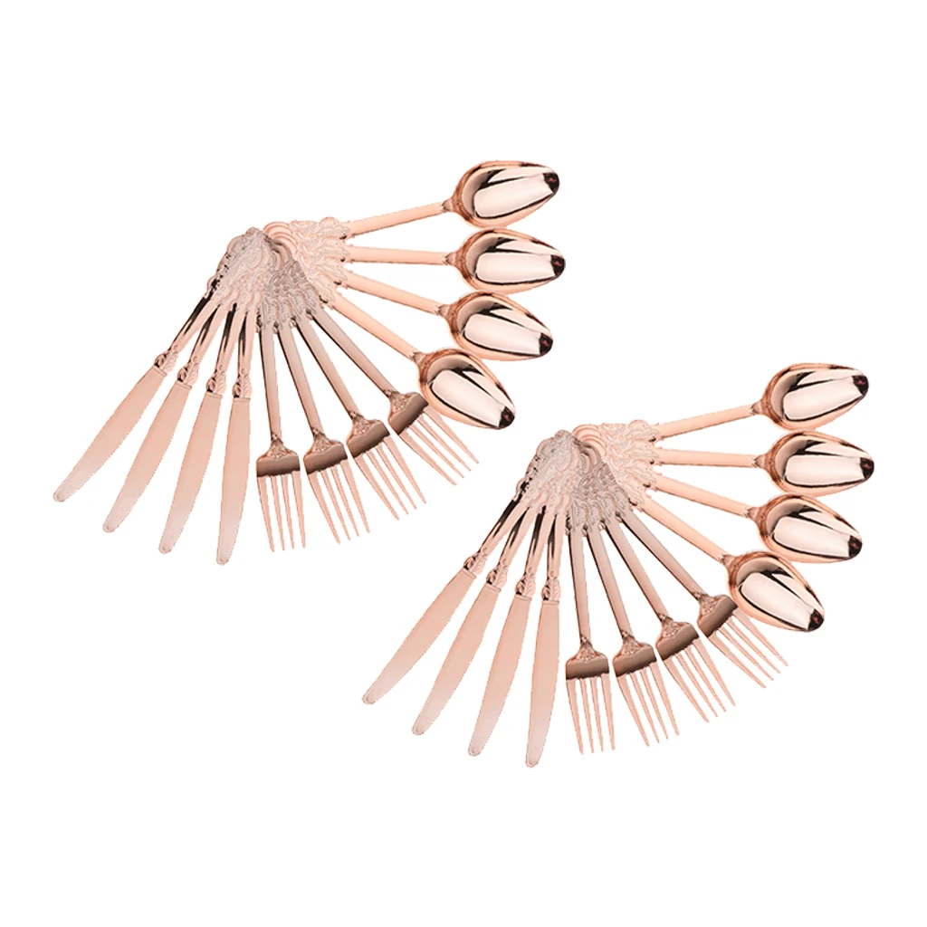 24 Pieces Disposable Plastic Forks Spoons Knifes Party Decorations Rose Gold