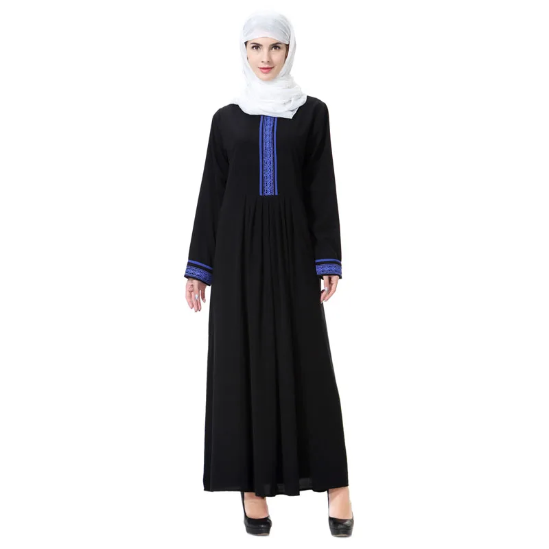 Мусульманская женская хлопковая кружевная мусульманская одежда с длинными рукавами Турецкая абайа марокканский кафтан халаты Ближний Восток платье хиджаб Размер s-xxxl - Цвет: Blue