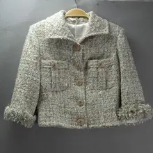 1XBTC042, осень и зима Новая Европейская и американская мода с лацканами длинными рукавами твидовое пальто