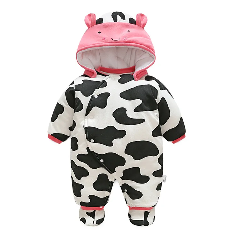 Autumn & Winter Newborn Infant Baby Clothes Fleece Animal Cow Style Clothing Romper Cotton-Padded Overalls New Year