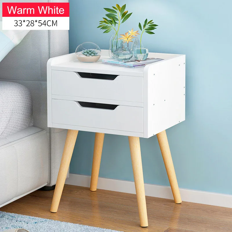 Деревянная прикроватная тумбочка в скандинавском стиле с выдвижным ящиком, органайзер, шкаф для хранения, модный мини-стол, мебель для спальни - Цвет: A02-white