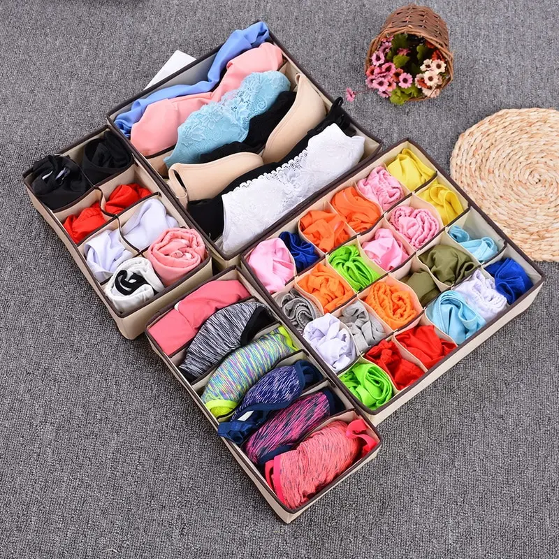 

Underwear Bra Organizer Storage Box Beige Drawer Closet Organizers Boxes For Underwear Scarf Socks Organiser