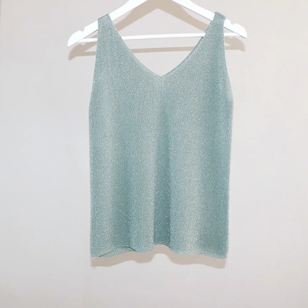 

Direcly 2019 Spring New Solid Stitching V-neck Camis Female Knitted Short Section Casual Outer Wear Shirt Trend Tee
