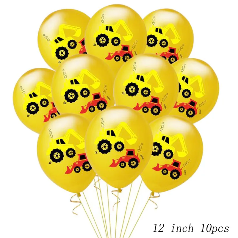 12 дюймов инженерный автомобиль латексный воздушный шар набор экскаватор День Рождения украшения поставки конфетти блесток воздушный шар - Color: Yellow 10pcs