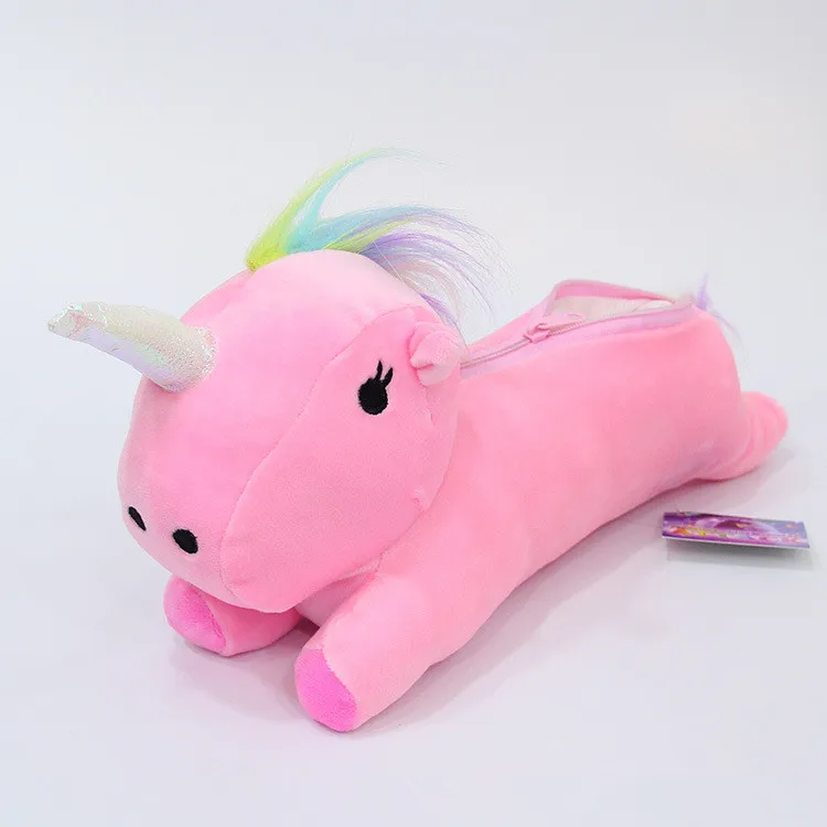 1pcs Animals Stuffed Cartoon Unicorn Horse Creative Colorful Soft Students Lovely Plush Purses Coin Bag Pen Pencil Case Pen Bag