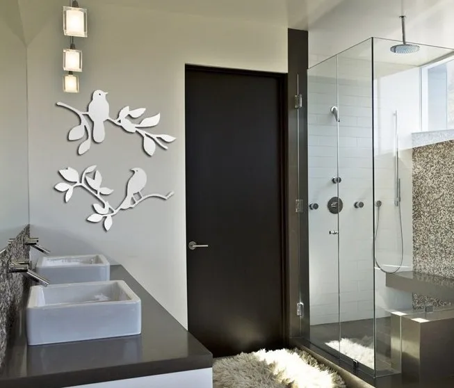

Free shipping removeable bird and branch wall mirror sticker , 3D acrylic decoration mirror sticker