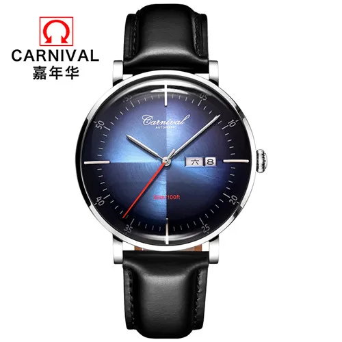 Роскошные брендовые швейцарские карнавальные механические часы MIYOTA, мужские водонепроницаемые часы с кожаным ремешком, мужские часы, часы reloj hombre - Цвет: Silver blue C8894