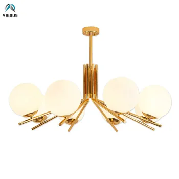 

Nordic Minimalism Frosted Glass Globe E27 Led Chandelier Lustre Plate Gold Metal Pendant Chandelier Lighting For Foyer