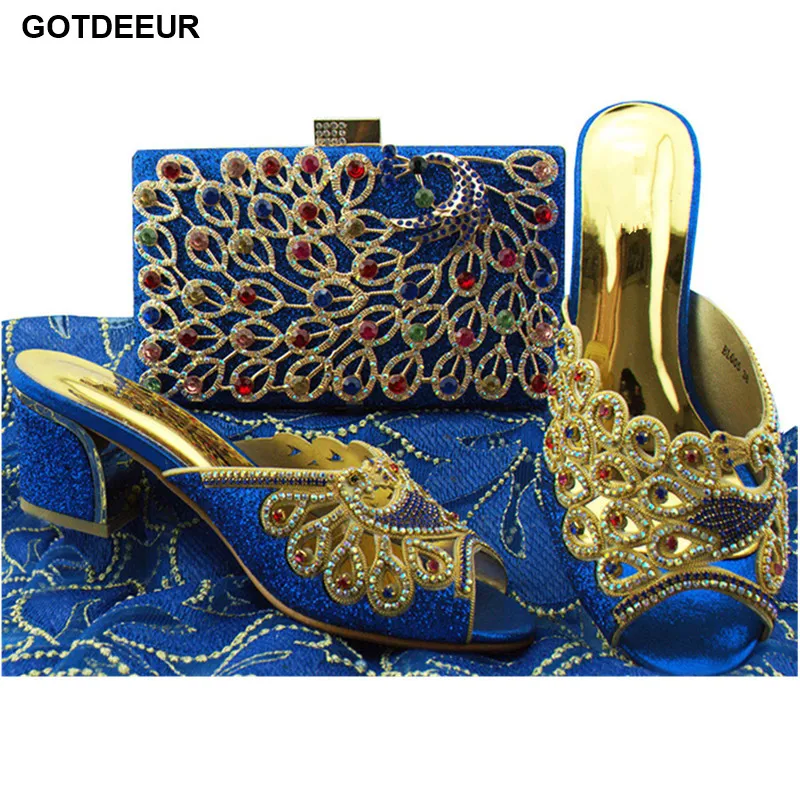 

New Arrival Shoes and Matching Bag for Nigeria Party Latest Nigerian Women Wedding Shoes and Bag Set Decorated with Rhinestone