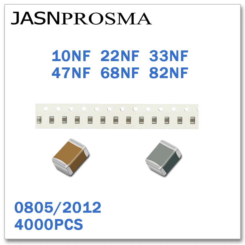 

JASNPROSMA 4000PCS 0805 2012 10NF 22NF 33NF 47NF 68NF 82NF 50V 10% SMD high quality New goods capacitors K 103 223 333 473 683 8