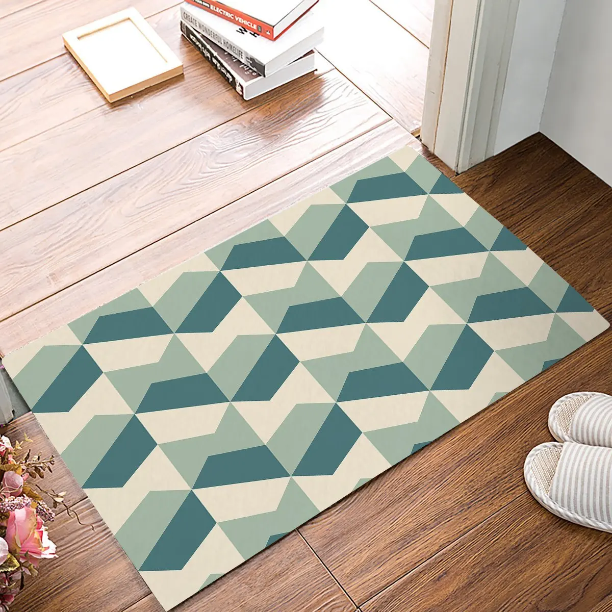 Modern Yellow Green Geometric Door Mats Kitchen Floor Bath Entrance Rug
