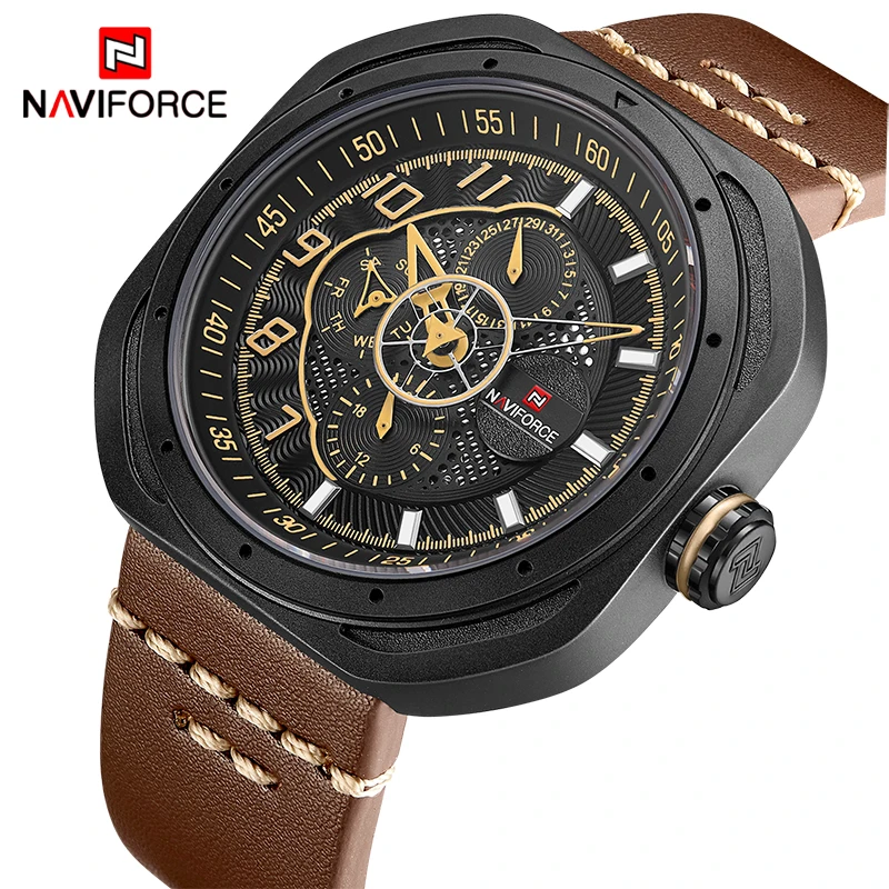 NAVIFORCE Модные мужские s часы лучший бренд класса люкс с датой кварцевые кожаные