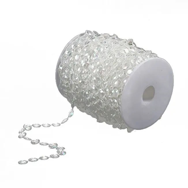 

30meters 99 ft Clear 10mm Iridescent Curtain Octagonal Acrylic Beads Strand Line Chain Roll Wedding Party Garland Decorations