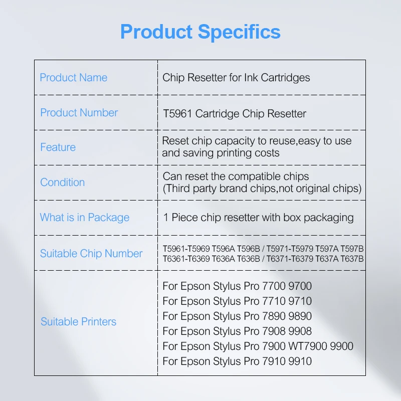 Ink Cartridge Chip Resetter For Epson Stylus Pro 7700 9700 7710 9710 7890 9890 7908 9908 7900 9900 7910 9910 Cartridge Resetter maintenance box chip resetter