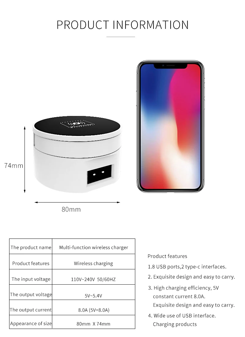 Складное QI Беспроводное зарядное устройство Smart 8 портов usb type C зарядная станция концентратор EU US UK вилка адаптер питания розетка полоса зарядное устройство для телефона