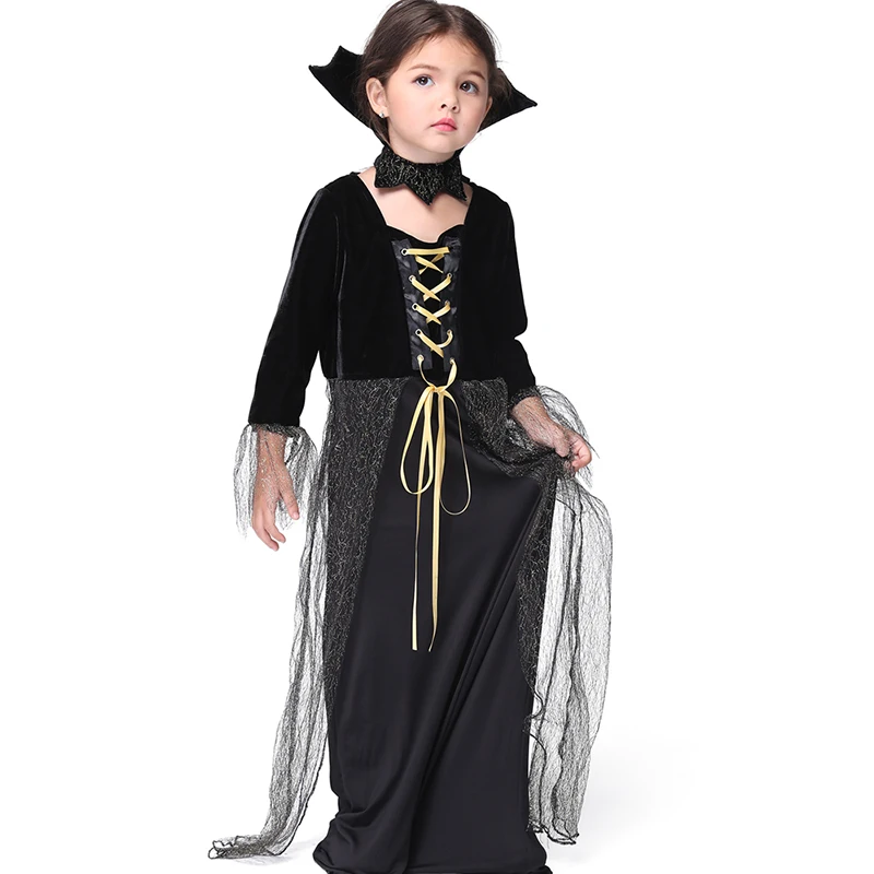 Witch Halloween Costume for Kids Long Dress Mesh Children Fancy Show