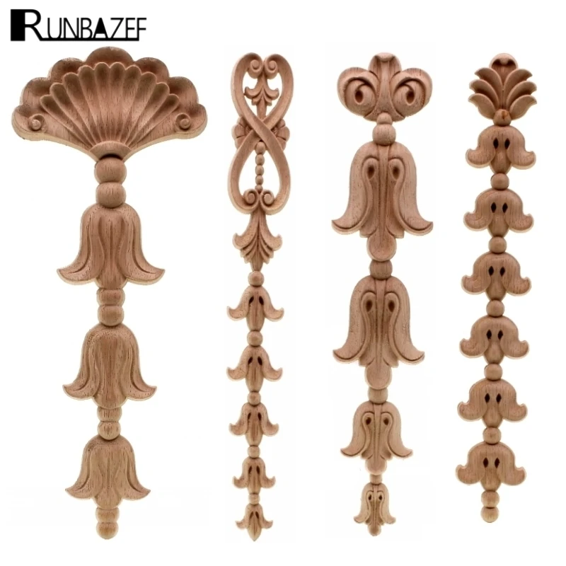 

RUNBAZEF Vintage Unpainted Wood Carved Decal Corner Applique Frame For Home Furniture Wall Door Decorative Wooden Miniature