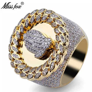 

MISSFOX Hip Hop Christian Religious Prayer Gesture Pattern Men'S Ring Diamond Leaf Type Loop Dainty Ring Gold Big Men Jewelry