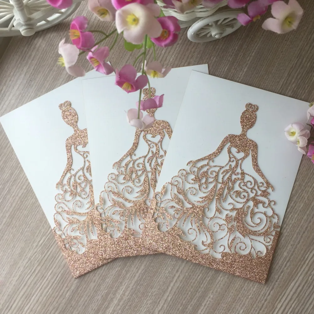 

20Pcs High Quality Invitation Silver Gold Glitter Card craft laser cut Pocket 15th Girl Birthday wedding party invitation card