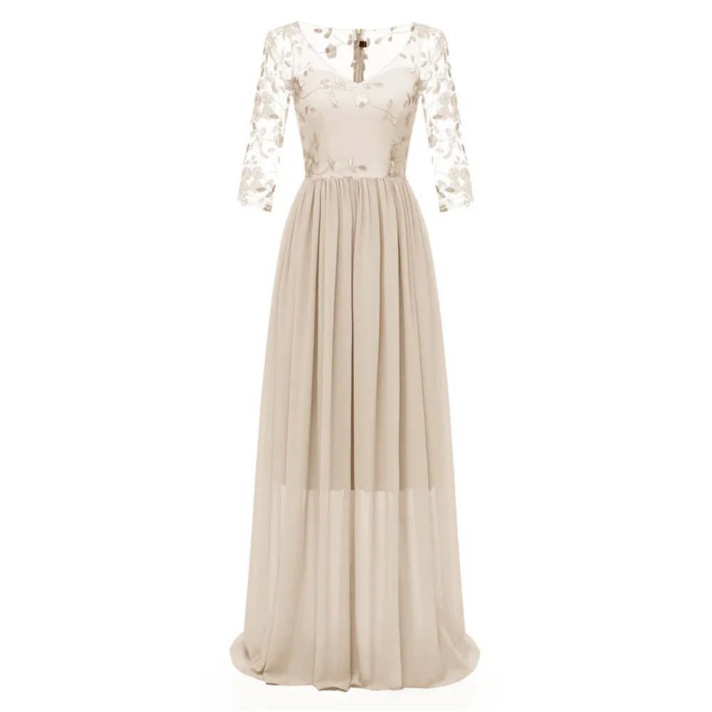 

Elegant A-line Half Sleeve Lace Formal Evening Dresses 2019 New Fashion Bride Party Prom Dress Champagne Gray Wine Red DGC07