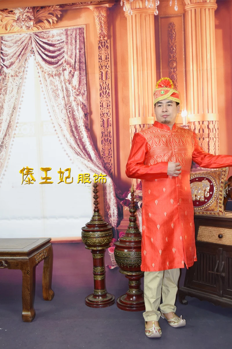 Индии традиционная одежда стенд воротник мужской с длинными рукавами халат нарядное платье большой красный Stage hotel швейцар Южной Азии характеристика