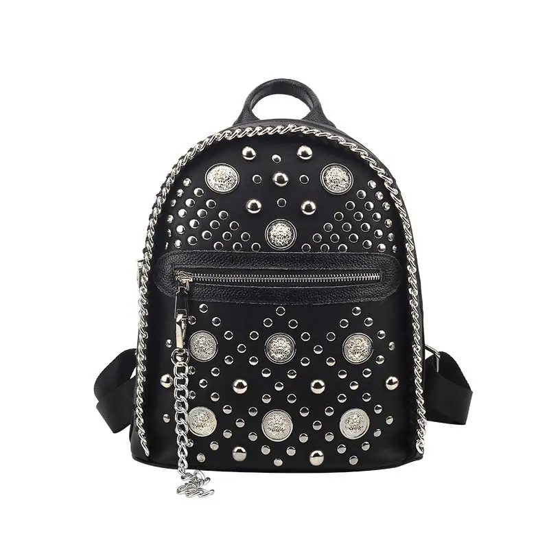 

New Listing Punk Rivet Backpack For Women Fashion Backpack Lion Head College Wind Polyester Bag Tide