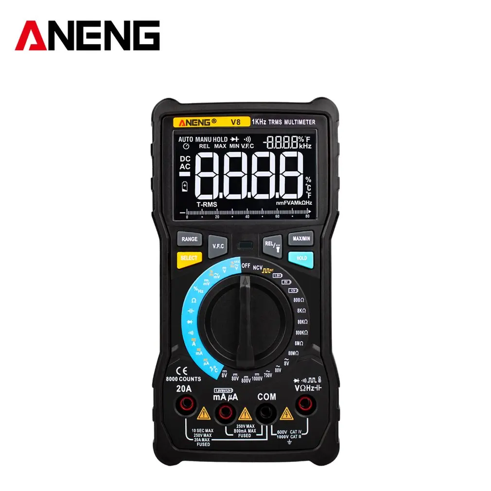 

ANENG V8 NCV Digital LCD Multimeter AC/DC Voltmeter Ammeter Auto/manual Range Diode Resistence Frequency Temp Tester
