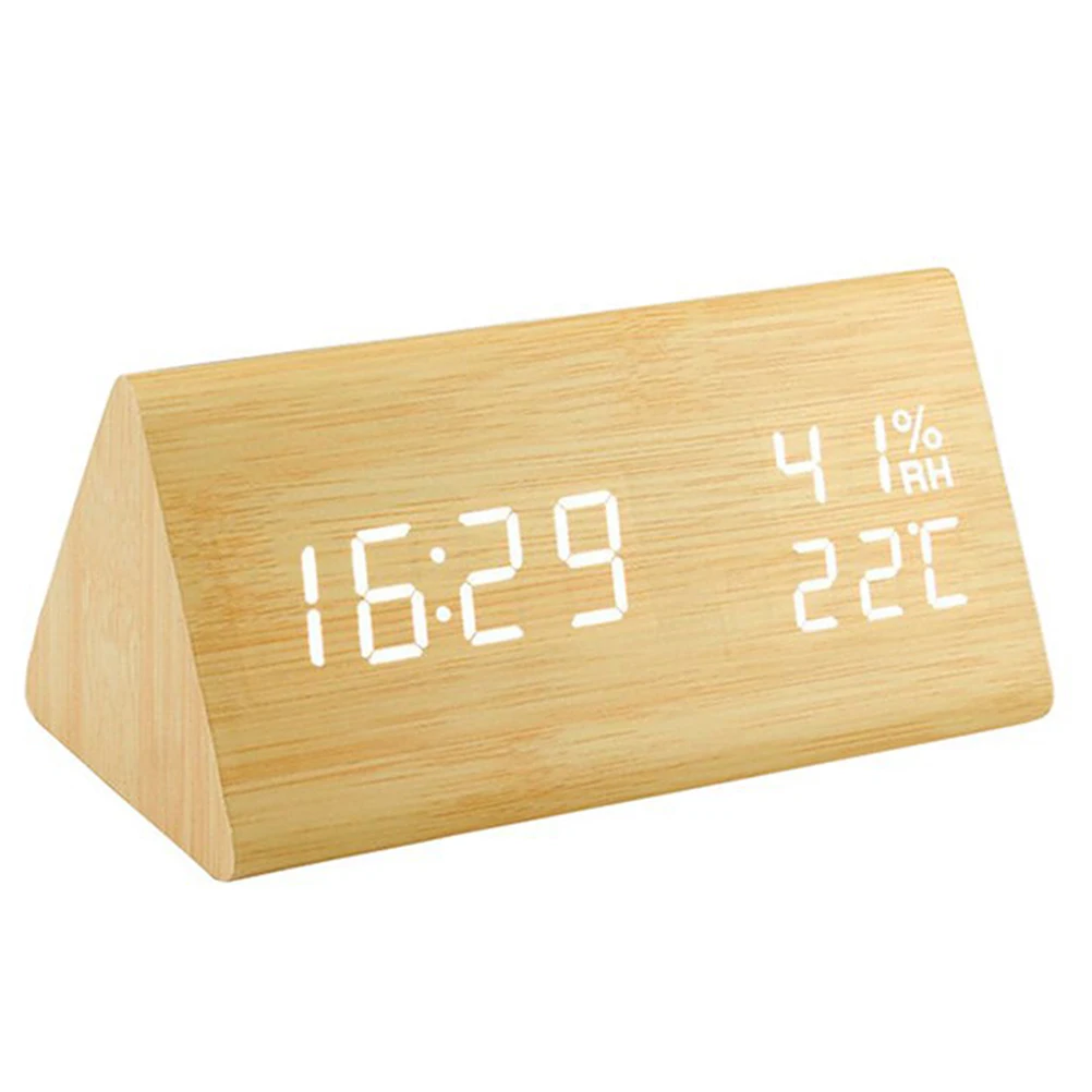 Креативный светодиодный Деревянный Будильник Despertador Температура Влажность электронные настольные цифровые настольные часы будильник для спальни - Цвет: Khaki