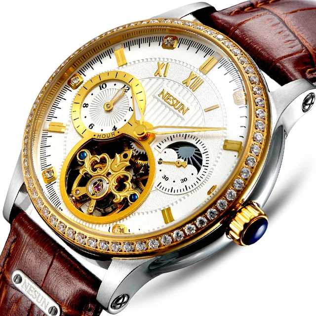 Luxury Brand Switzerland NESUN Skeleton Diamond Watch Men Automatic
