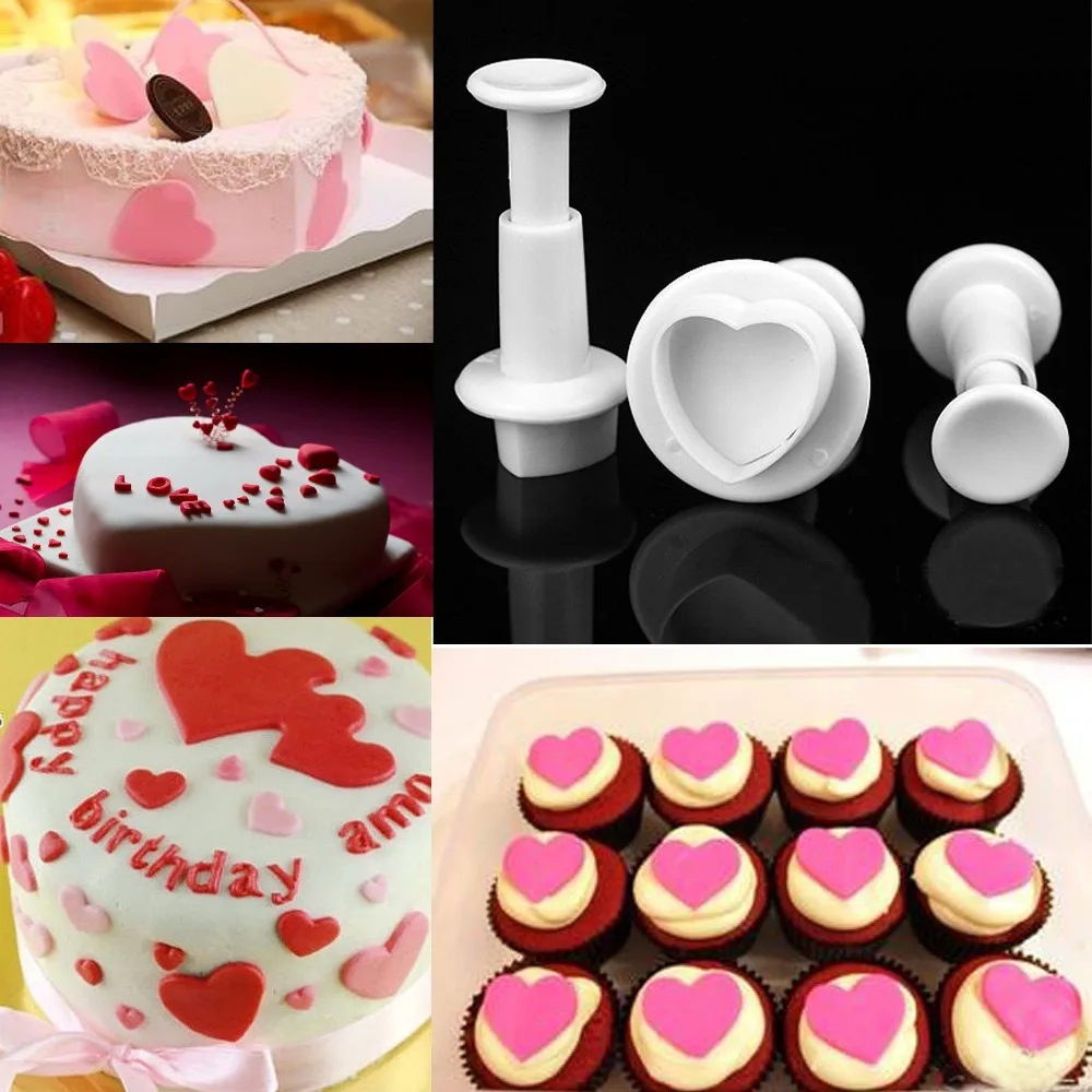 

3 Pcs Hot Sale Plunger Fondant Mold Cutter Heart Shape Sugar Decor Utensils Kitchen Cake Tools Supplies Decorating Christmas Too