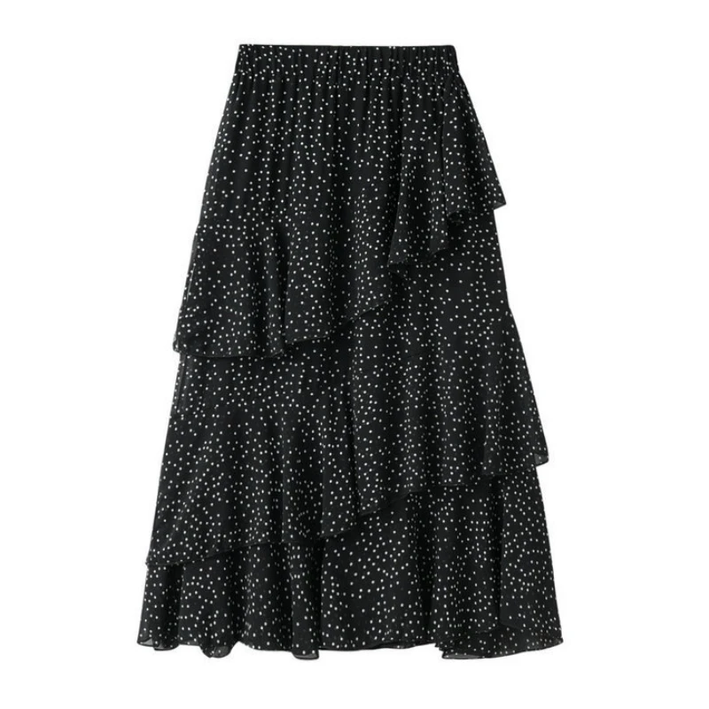 Летняя шифоновая юбка в горошек; асимметричная Женская многослойная юбка в горошек; трапециевидная юбка до щиколотки