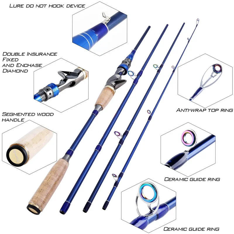 Sougayilang Fishing Rod Combo Lure Rod 2.1M 2.4M 4 Sections Travel Rod and Baitcasting Reel 9+1BB 7.0:1 High Speed