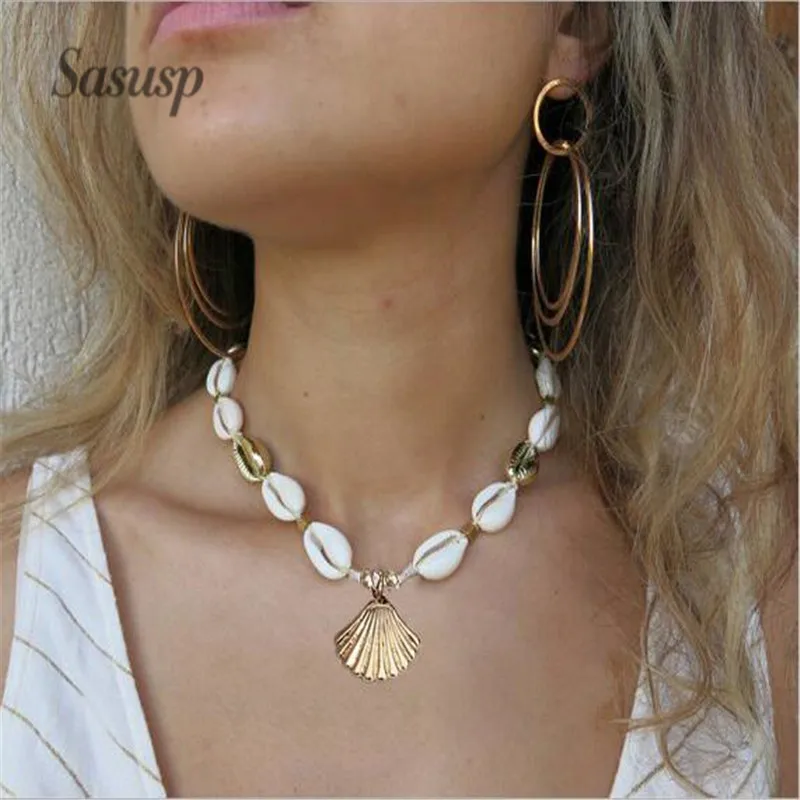

Sasusp Fashion Elegant Sea Shell Scallop Choker Necklace Summer Beach Boho Necklaces For Women Femme Holiday Jewelry