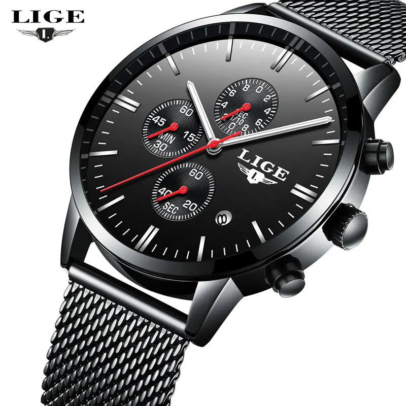 

LIGE NEW Men Quartz Watch Men's Watches Top Luxury Brand Man Full Steel Multifunction Fashion Sport Date Clock Relogio Masculino