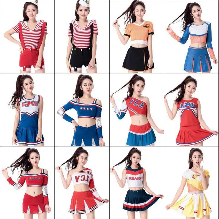 مثير فتاة المصفقين زي أعلى التنانير مجموعة المشجع موحدة تلميذة الملابس الداخلية Dirndl المدرسة فتاة ازياء النساء تأثيري