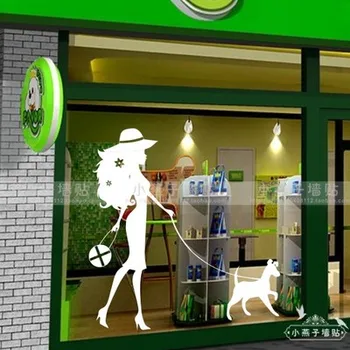

Pet Shop Vinyl Wall Decal Sexy Girl Dog Grooming Salon Mural Art Wall Sticker Pet Salon Window Glass Home Room Wall Decoration