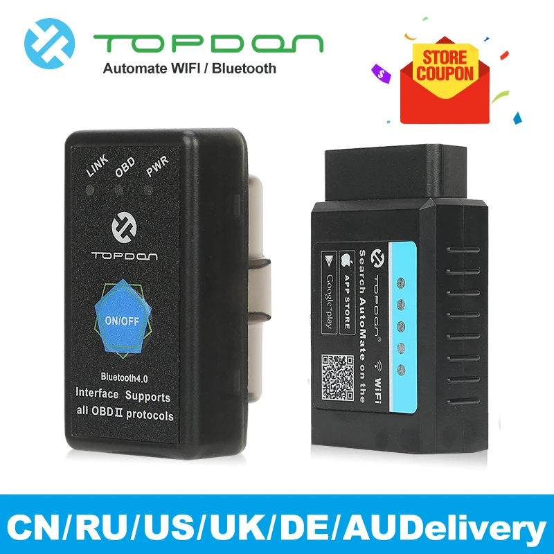 

TOPDON AutoMate WiFi Bluetooth ELM327 V1.5 PIC18F25K80 OBD2 Scanner OBDII Adapter IOS Android Car Diagnostic-Tool Code Reader