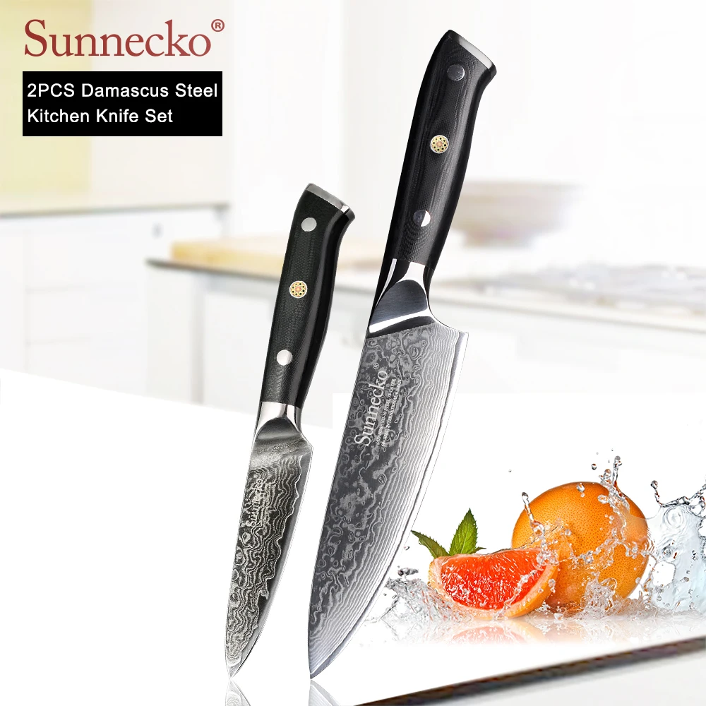 SUNNECKO дамасский нож шеф-повара Santoku для нарезки овощей нож для стейка нож для хлеба Дамасская сталь набор кухонных ножей G10 Ручка