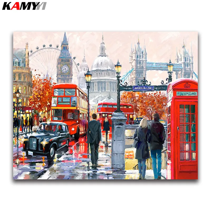 

city scenery full square Diamond mosaic Big Ben DIY Diamond embroidery Bus car Full round Diamond painting Cross stitch people