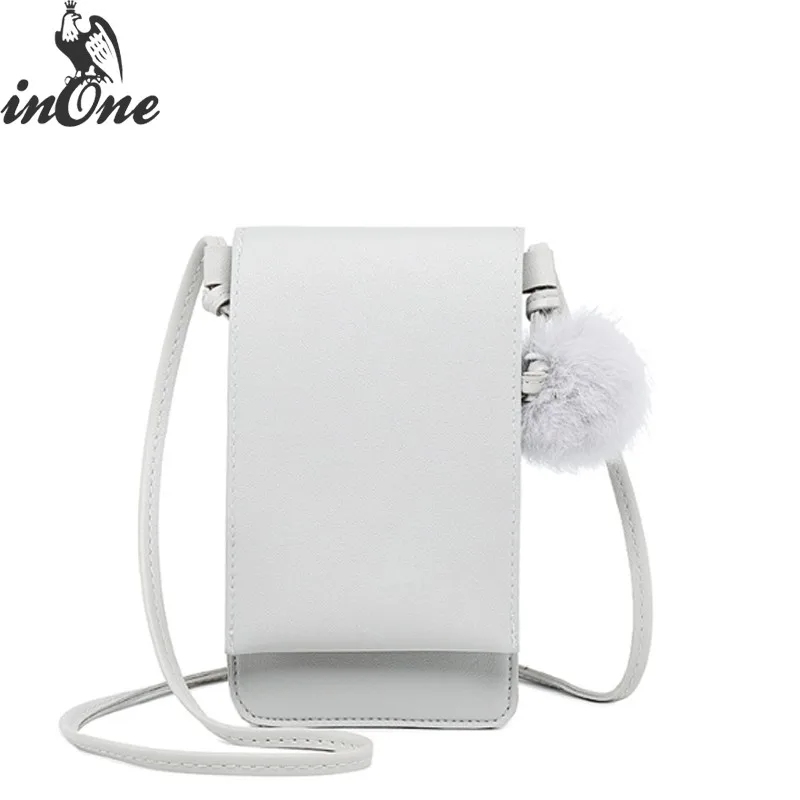 

INONE Luxury Bags for Women 2018 Messenger Shoulder Cell Phone Crossbody Bags with Pom-Pom Purse Solid Pink Grey Brown Black