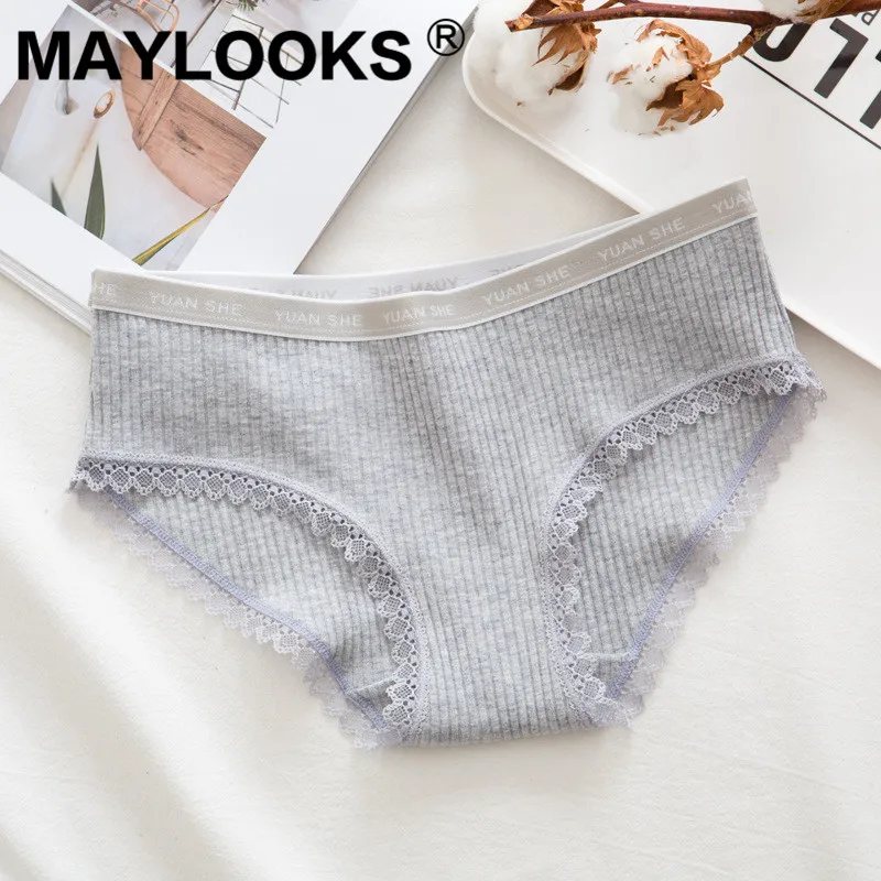 Maylooks/женское нижнее белье из хлопковой ткани со средней посадкой, кружевные трусы для девочек, P110