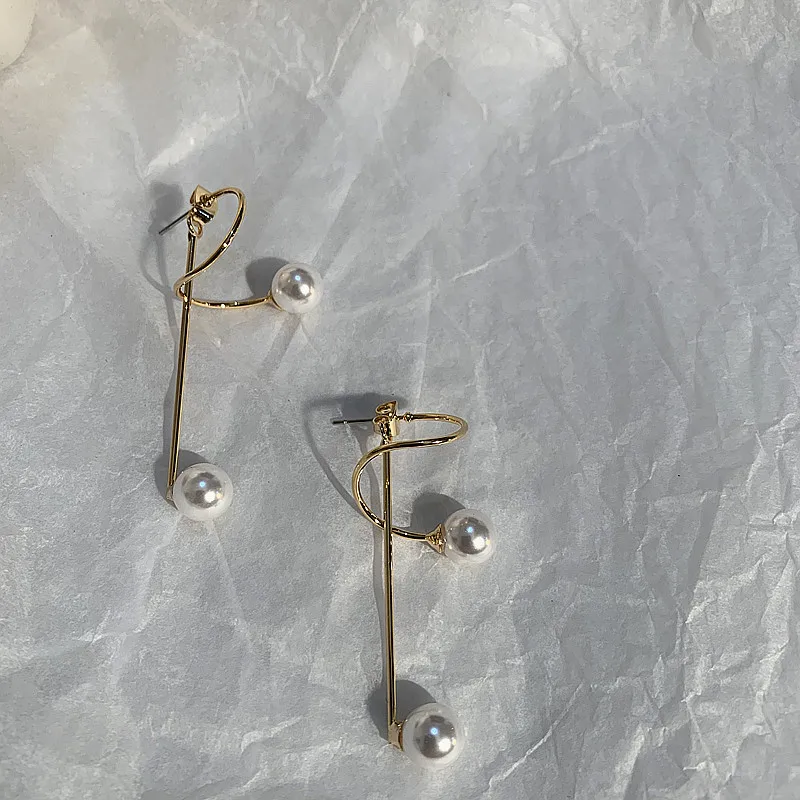 

2019 Ins Fashion Pearl Earrings Exaggerate Personality Long Style Geometric Dangle Statement Earrings Gold Drop Shipping
