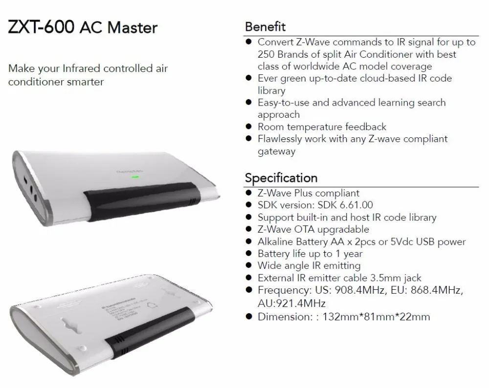 Remotec Z-wave plus ZXT-600 AC Master для кондиционера контроль комнатной температуры отзывы