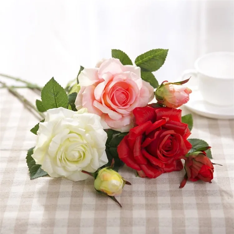Artificial Latex rose Flowers for Wedding Two Heads Real Touch Flower rose Home decorations Wedding Party bouquet supplies (83)