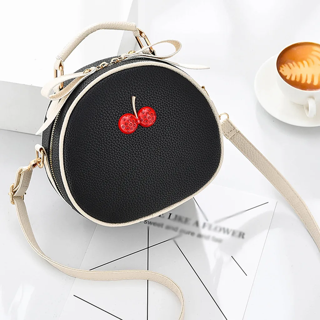 

New Elegant Shoulder Bag Women Wild Simple Messenger Bag For Girls Fashion Contrast Color Cherry Leather Bag Handbag K704