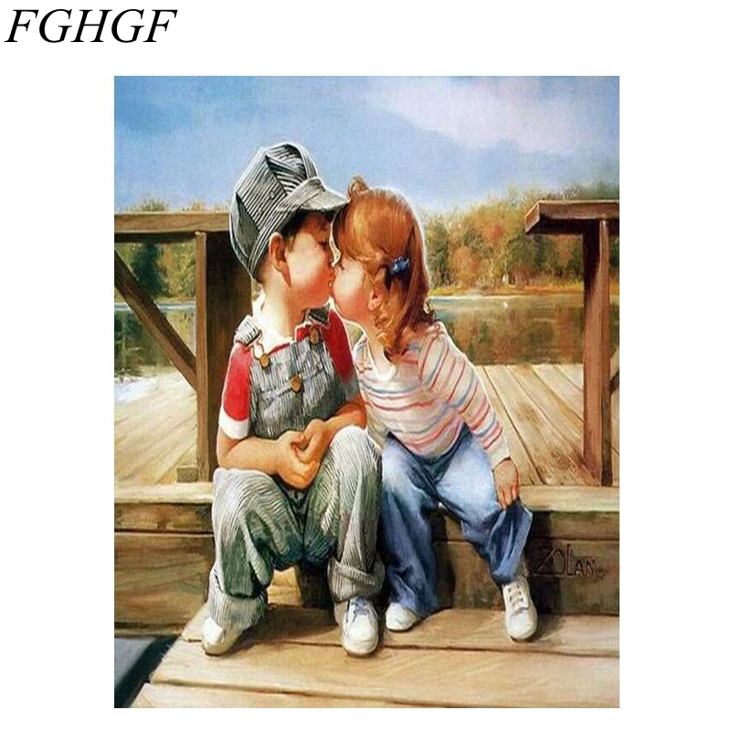 

FGHGF Frameless Cute Children DIY Painting By Numbers Handpainted On Canvas Wall Art Picture For Living Room Wedding Decoration