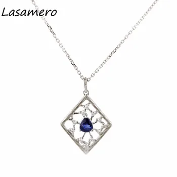 شراء0.4ct Lasamero الكمثرى قص الياقوت تمهيد مجموعة 18 كيلو White Gold Natural الماس آرت ديكو قطرة الماء شكل قلادة قلادة