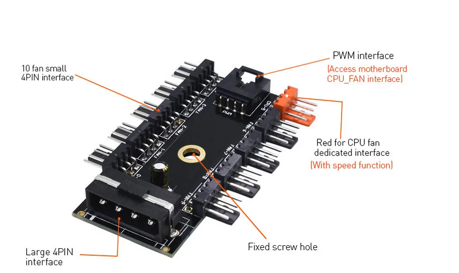 2018 Black PC 1 to 10 4Pin Molex Cooler Cooling Fan Hub Splitter Cable PWM 12V 4Pin Power Supply Adapter For Mining