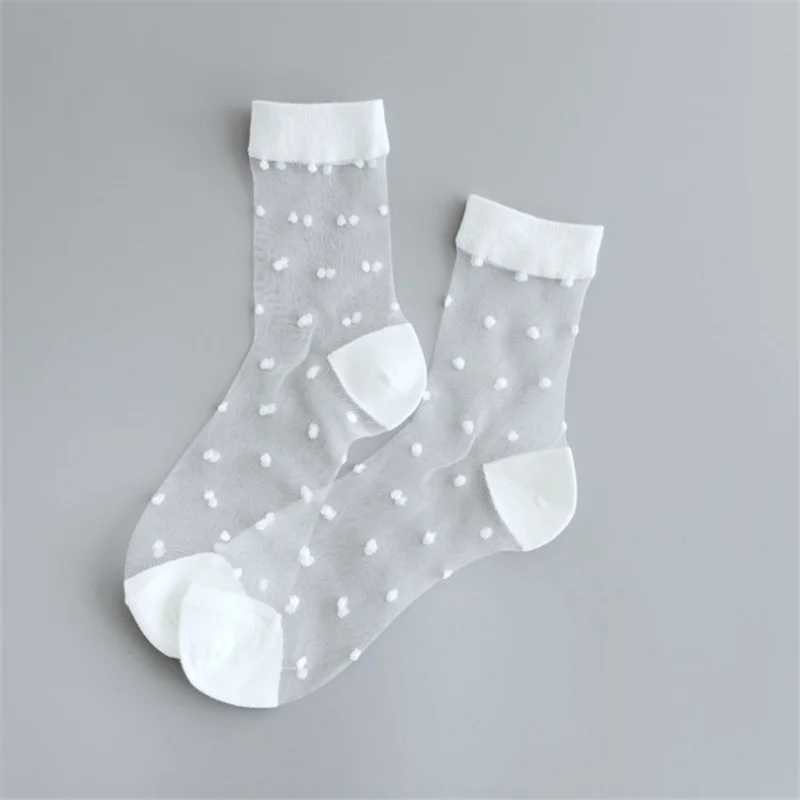 Женские Дышащие прозрачные сетчатые носки в горошек в стиле Харадзюку. Сексуальные женские сетчатые носки в горошек, женские Чулочные изделия - Цвет: White
