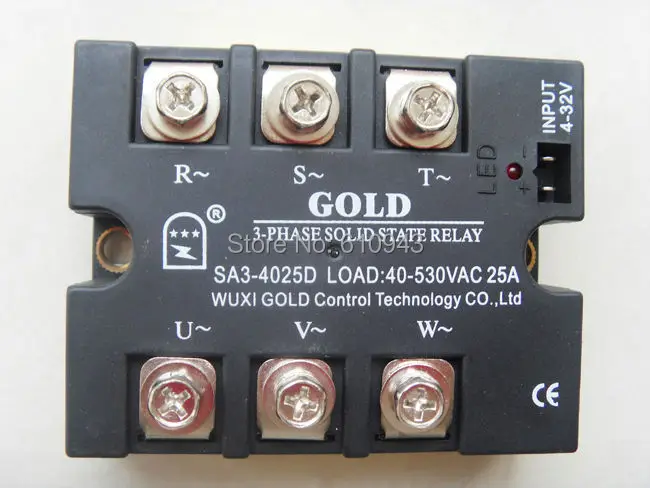 

SA34025D 25A Three phase DC to AC Solid State Relay SSR ,input voltage 4-32VDC ,output voltage 40-530VAC,25A